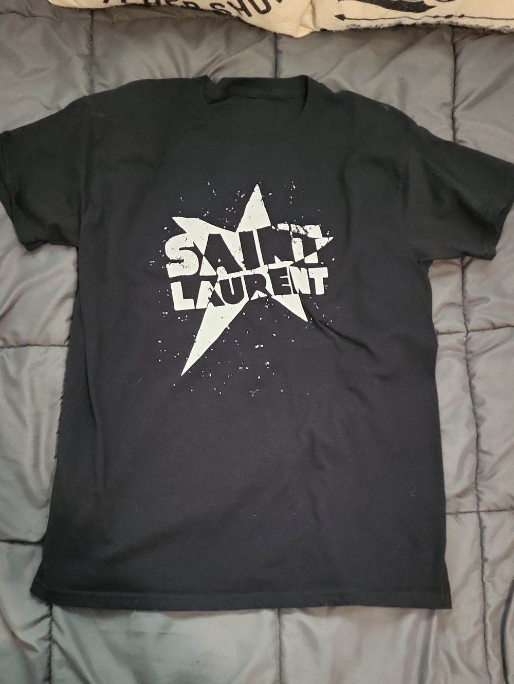 Saint Laurent Black Tee with White Star Logo